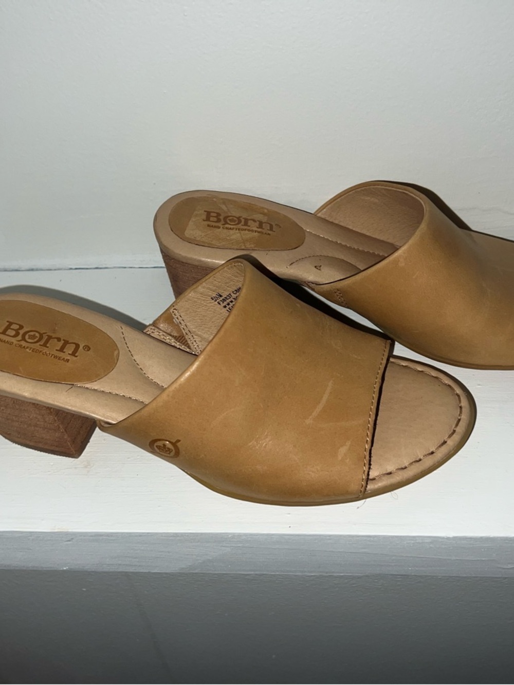 Born Tan Leather Open-Toe Mules